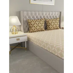 Raymond Home Camphor Olive Green Printed Cotton 144 TC Queen Bedsheet With 2 Pillow Covers-image-35