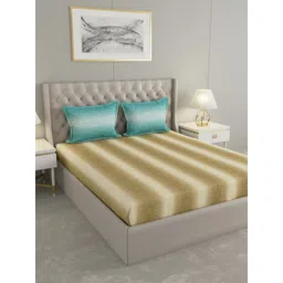 Raymond Home Camphor Olive Green Printed Cotton 144 TC Queen Bedsheet With 2 Pillow Covers-image-36