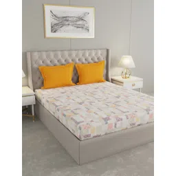 Raymond Home Camphor Orange Printed Cotton 144 TC Queen Bedsheet With 2 Pillow Covers-image-38