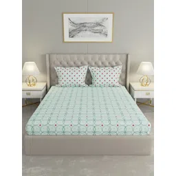 Raymond Home Camphor Sea Green Geometric 144 TC Cotton Queen Bedsheet & 2 Pillow Covers-image-29