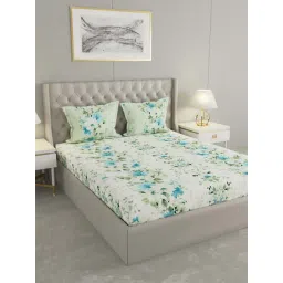 Raymond Home Camphor White & Blue 144 TC Cotton Queen Bedsheet with 2 Pillow Covers-image-21