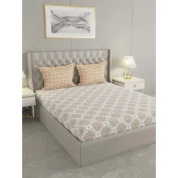 Raymond Home Camphor White & Cream 144 TC Cotton Queen Bedsheet with 2 Pillow Covers-image-2