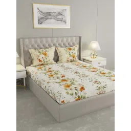 Raymond Home Camphor White & Orange 144 TC Cotton Queen Bedsheet with 2 Pillow Covers-image-23