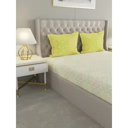 Raymond Home Camphor Yellow Abstract 144 TC Cotton Queen Bedsheet & 2 Pillow Covers-image-44