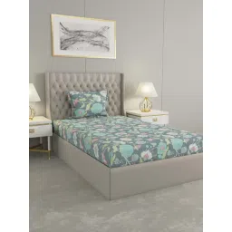 Raymond Home Delight Green & Blue 104 TC Cotton Single Bedsheet with 1 Pillow Cover-image-4