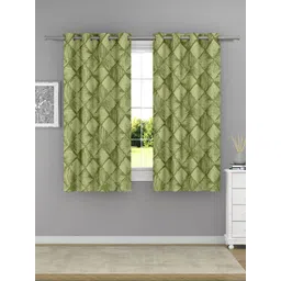 Raymond Home Green 2 Pieces Geometric Printed Window Curtains-image-8