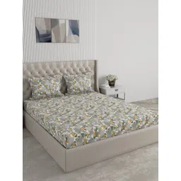 Raymond Home Grey Floral 120 TC King Bedsheet with 2 Pillow Covers-image-5
