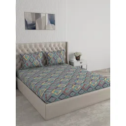 Raymond Home Grey Geometric 120 TC King Bedsheet with 2 Pillow Covers-picture-40