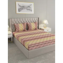 Raymond Home Pink & Yellow Geometric Cotton 104 TC Queen Bedsheet With 2 Pillow Covers-image-18