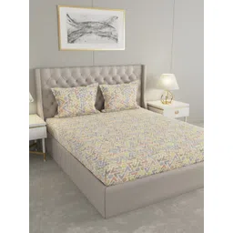 Raymond Home Yellow & White Geometric 200 TC Queen Bedsheet with 2 Pillow Covers-image-13