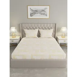 Raymond Home Yellow & White Geometric 200 TC Queen Bedsheet with 2 Pillow Covers-image-12