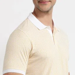 Raymond Men Modern Fit Print Pattern Pure Cotton Half Sleeve Polo Neck Casual T-Shirt Yellow image 5