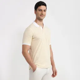 Raymond Men Modern Fit Print Pattern Pure Cotton Half Sleeve Polo Neck Casual T-Shirt Yellow image 2