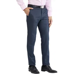 raymond Men's Slim Fit Checks Pattern Poly Viscose Blend Flat Front Formal Trouser image 1