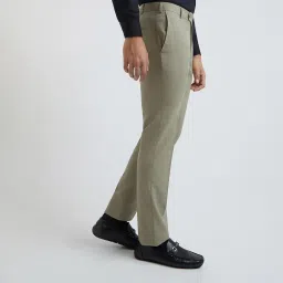 raymond Men's Slim Fit Mid Rise Solid Pattern Poly Viscose Blend Flat Front Formal Trouser image 1