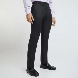 raymond Men's Solid Pattern Slim Fit Polyester Blend Flat Front Formal Trouser image 1