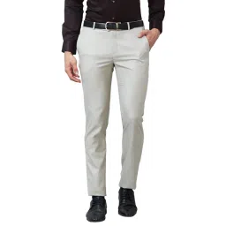 Raymond Beige Slim Fit Textured Flat Front Trousers-picture-25