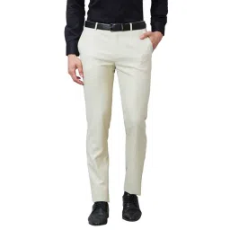 Raymond Beige Slim Fit Textured Flat Front Trousers-picture-26