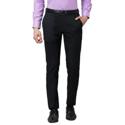 Raymond Black Slim Fit Self Design Flat Front Trousers-picture-11