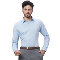 Raymond Blue Cotton Slim Fit Self Pattern Shirt-picture-41