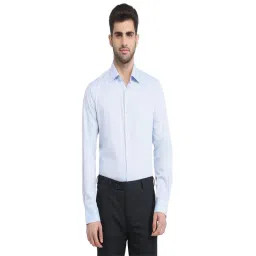 Raymond Blue Pure Cotton Slim Fit Self Design Formal Shirt-picture-13