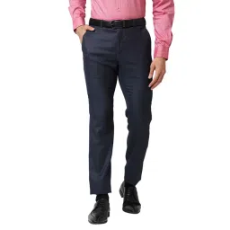 Raymond Blue Slim Fit Textured Flat Front Trousers-picture-40