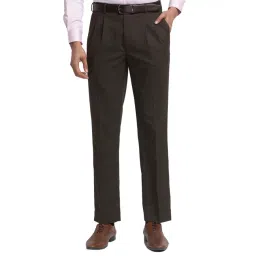 Raymond Brown Slim Fit Check Pleated Trousers-picture-28