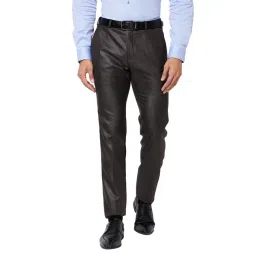 Raymond Brown Slim Fit Self Design Flat Front Trousers-picture-31