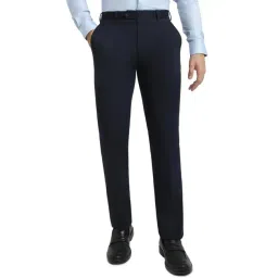 Raymond Dark Blue Polyester Viscose Blend Contemporary Fit Trousers-picture-38
