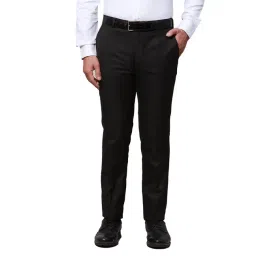 Raymond Dark Brown Slim Fit Self Design Flat Front Trousers-picture-40