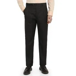 Raymond Dark Green Checked Regular Fit Trousers-picture-17