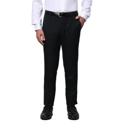 Raymond Dark Green Slim Fit Self Design Flat Front Trousers-picture-21