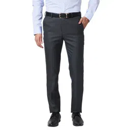 Raymond Dark Grey Slim Fit Check Flat Front Trousers-picture-22