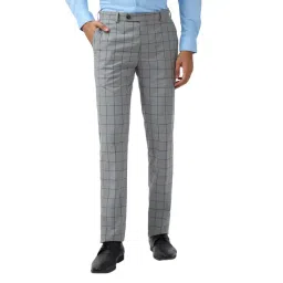 Raymond Grey Polyviscose Slim Fit Checked Formal Trosuers-picture-16