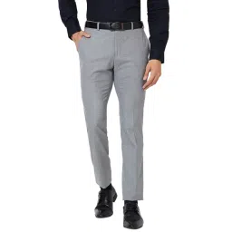 Raymond Grey Slim Fit Check Flat Front Trousers-picture-15