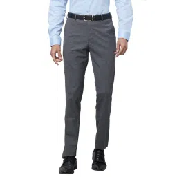 Raymond Grey Slim Fit Self Design Flat Front Trousers-picture-30