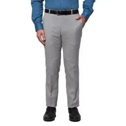 Raymond Grey Slim Fit Self Design Flat Front Trousers-picture-31