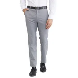 Raymond Grey Slim Fit Self Pattern Trousers-picture-26
