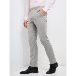 Raymond Grey Slim Fit Self Pattern Trousers image 3