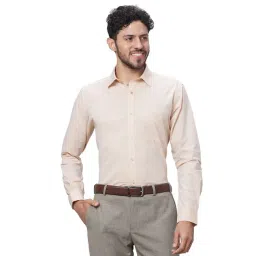 Raymond Light Yellow Cotton Slim Fit Texture Shirt-picture-24