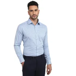 Raymond Medium Blue Cotton Checked Slim Fit Shirt-picture-30