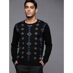 Raymond Men Black & Charcoal Grey Geometric Sweater-picture-18