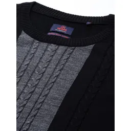 Raymond Men Black & Grey Colourblocked Pullover with Cable Knit Detail image 2