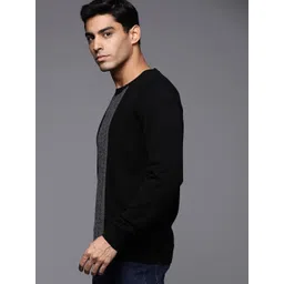 Raymond Men Black & Grey Colourblocked Pullover with Cable Knit Detail image 3