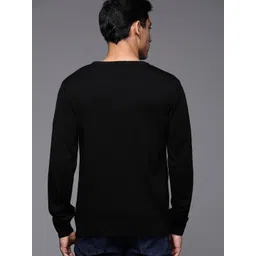 Raymond Men Black & Grey Colourblocked Pullover with Cable Knit Detail image 4