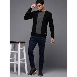 Raymond Men Black & Grey Colourblocked Pullover with Cable Knit Detail image 5