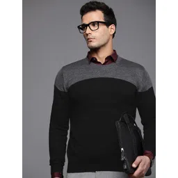 Raymond Men Black & Grey Colourblocked Round Neck Long Sleeves Pullover-picture-10
