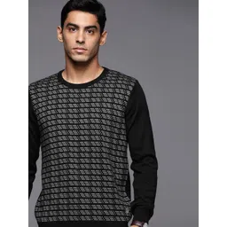 Raymond Men Black & Grey Self-Design Pullover-picture-16