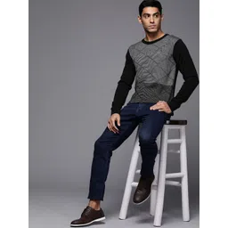 Raymond Men Black & Grey Striped Woolen Pullover-picture-13