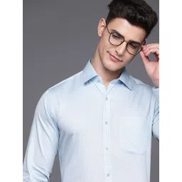 Raymond Men Blue & Slim Fit Micro Checks Printed Formal Shirt-picture-13